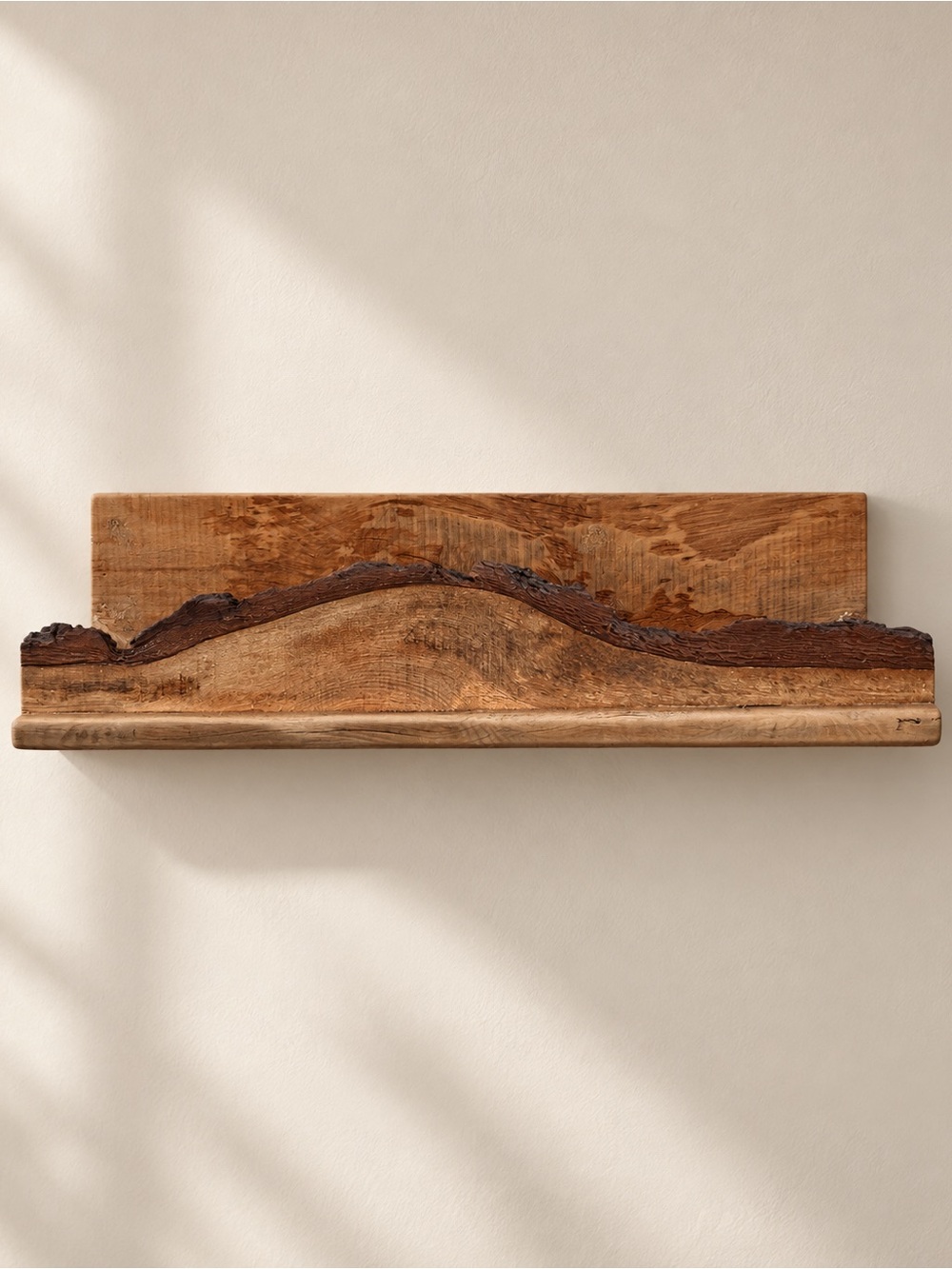 Rustic Live-Edge Wood Wall Shelf - Natural Brown